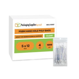 Hang Hole Poly Bags 1000 Qty 5 x 12 Inch 4 Mil