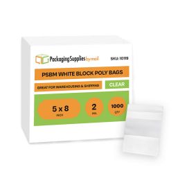 White Block Poly Bags 1000 Qty 5 x 8 Inch