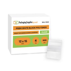 White Block Poly Bags 500 Qty 12 x 15 Inch 4 Mil